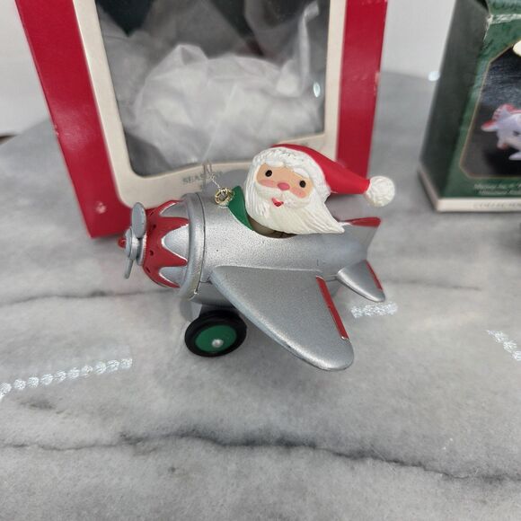 Vintage 1996 Santa Airplane Longs Ornament + 1997 Hallmark Pursuit Christmas Lot - Picture 9 of 16